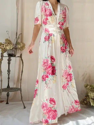 1930s Satin Roses Dressing Gown - S