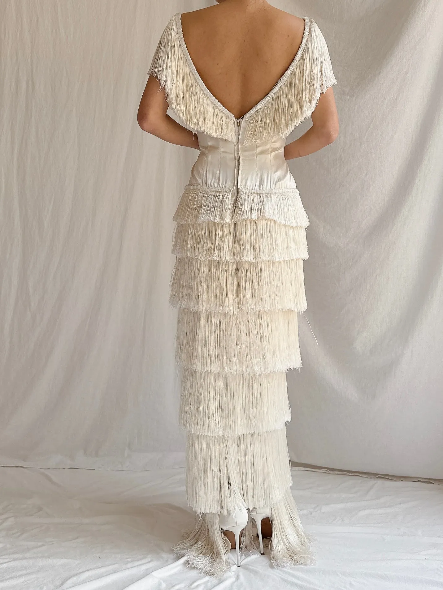 1960s Satin Silk Fringe Gown - S