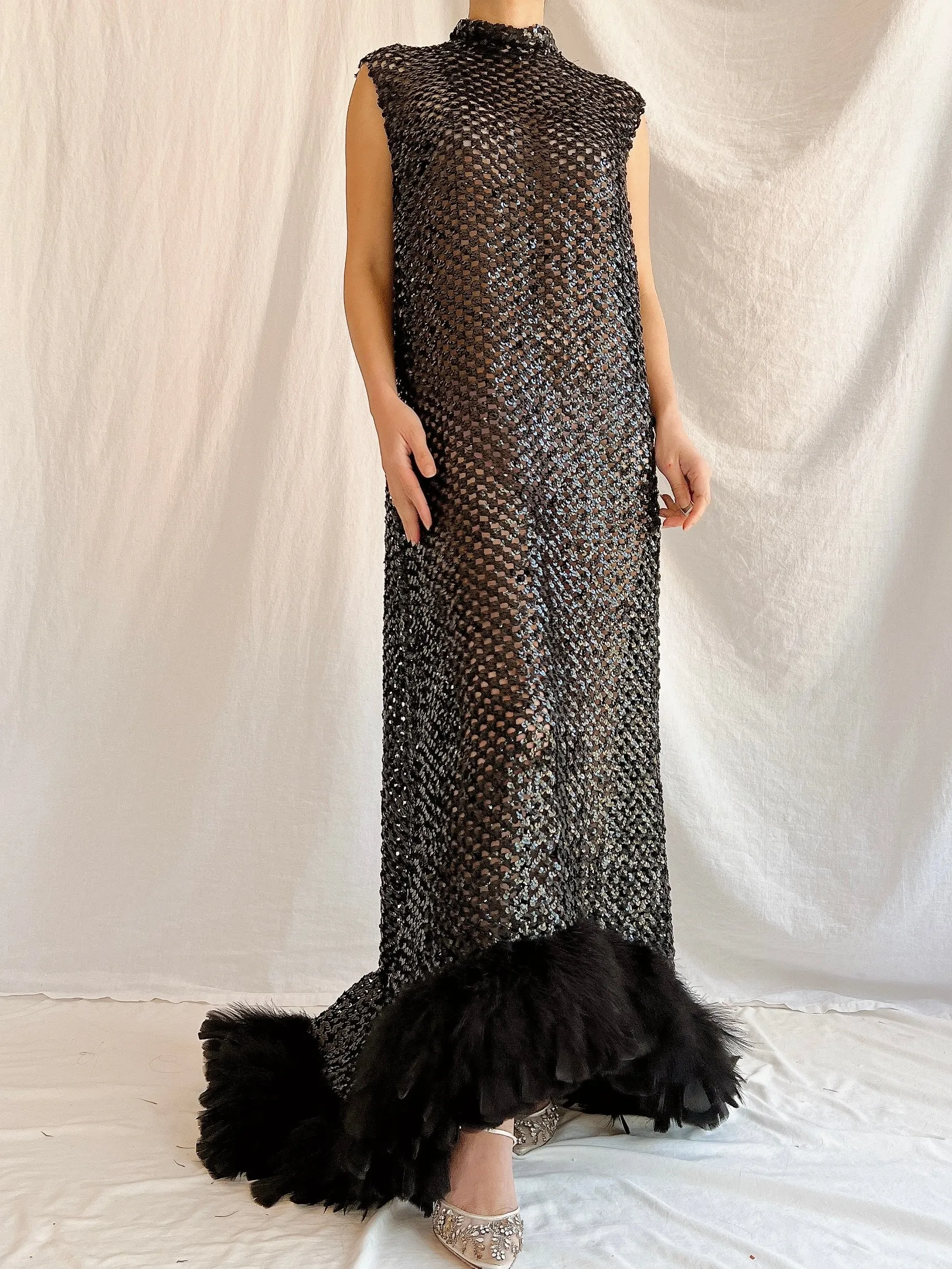 1960s Sheer Knitted Sequins Dress - M/L