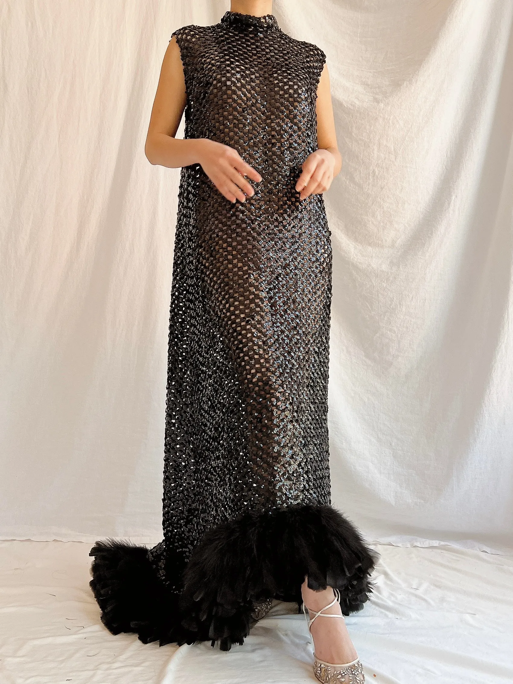 1960s Sheer Knitted Sequins Dress - M/L