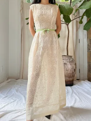 1960s Sheer Organdy Embroidered Dress - M
