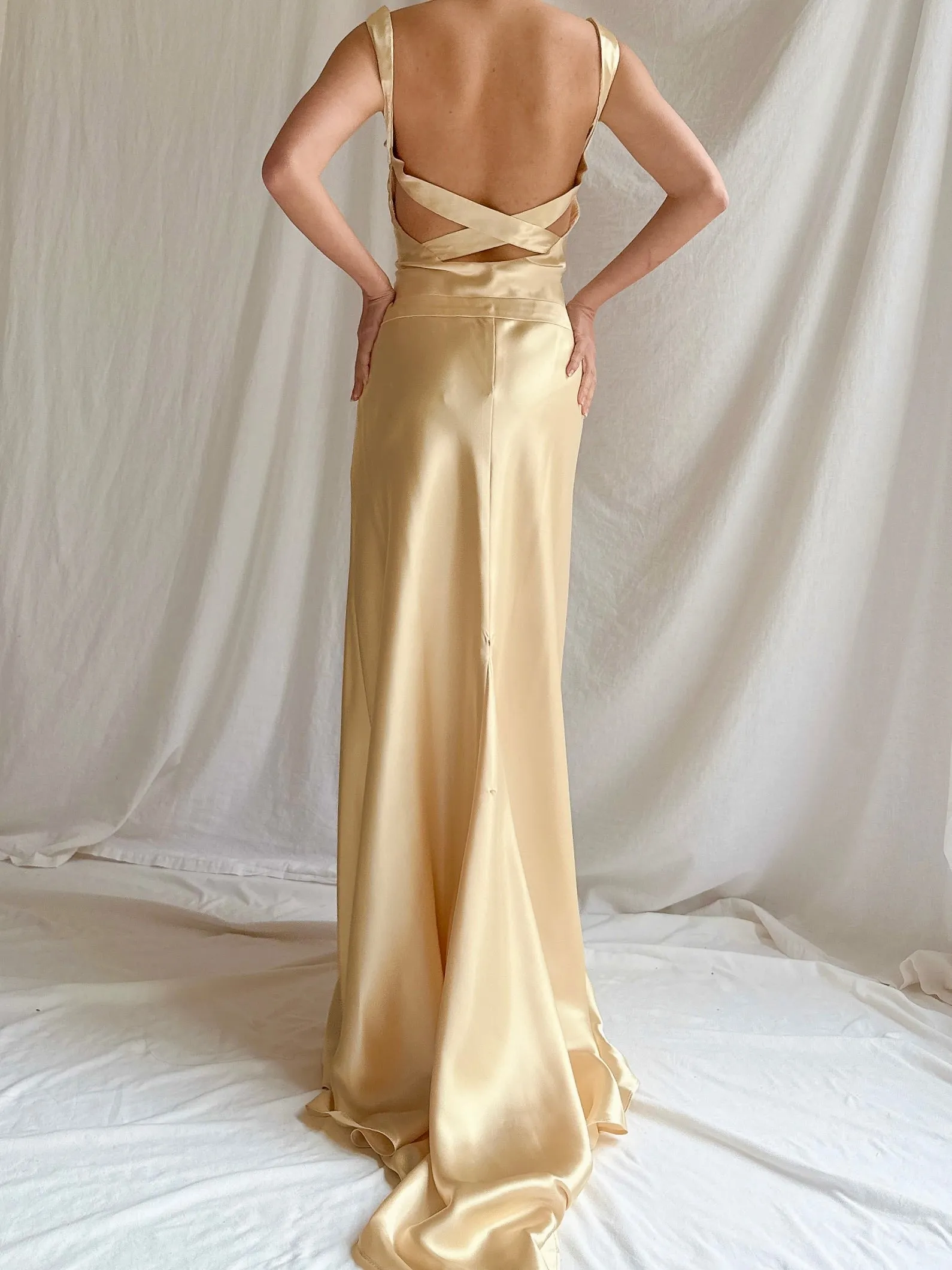 1990s Gold Satin Gown - M/6