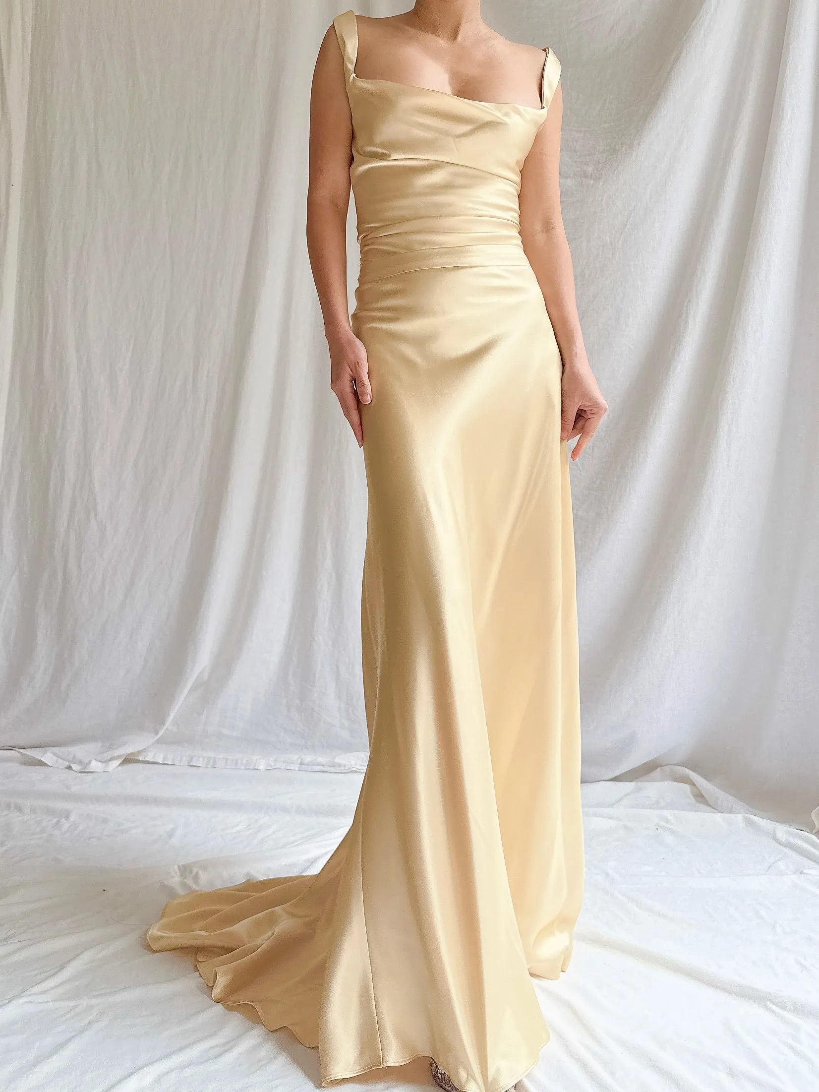 1990s Gold Satin Gown - M/6