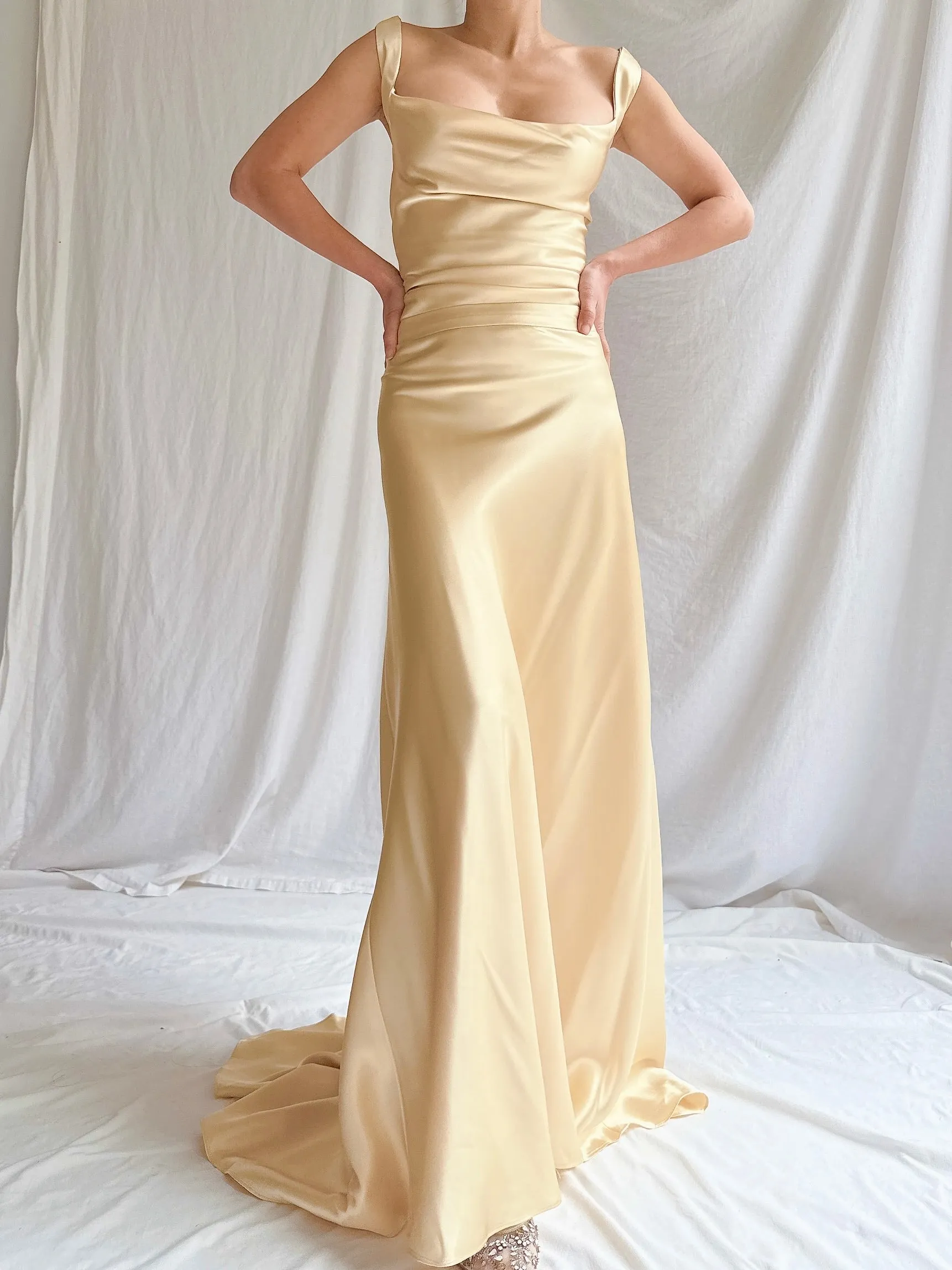 1990s Gold Satin Gown - M/6