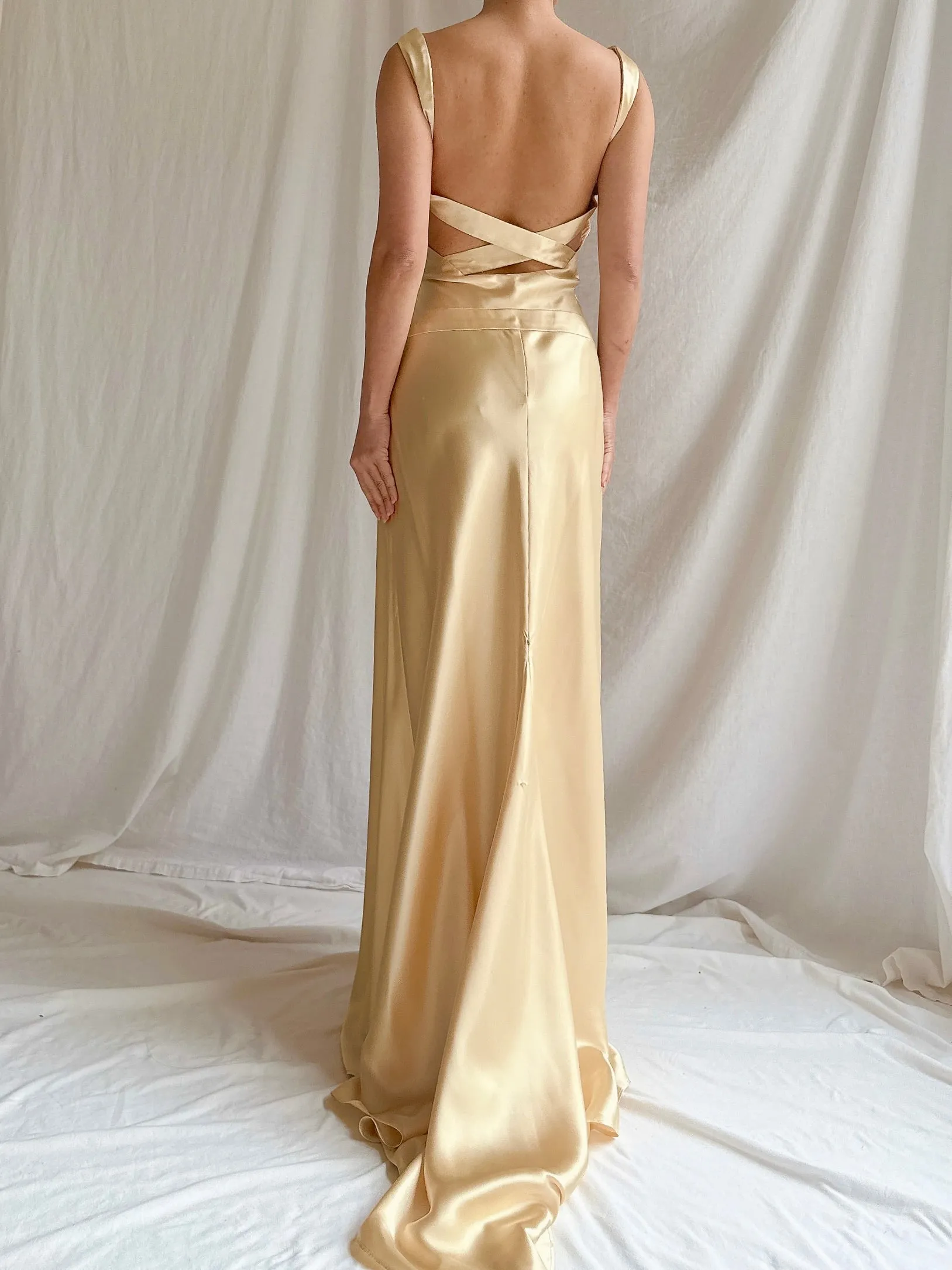 1990s Gold Satin Gown - M/6
