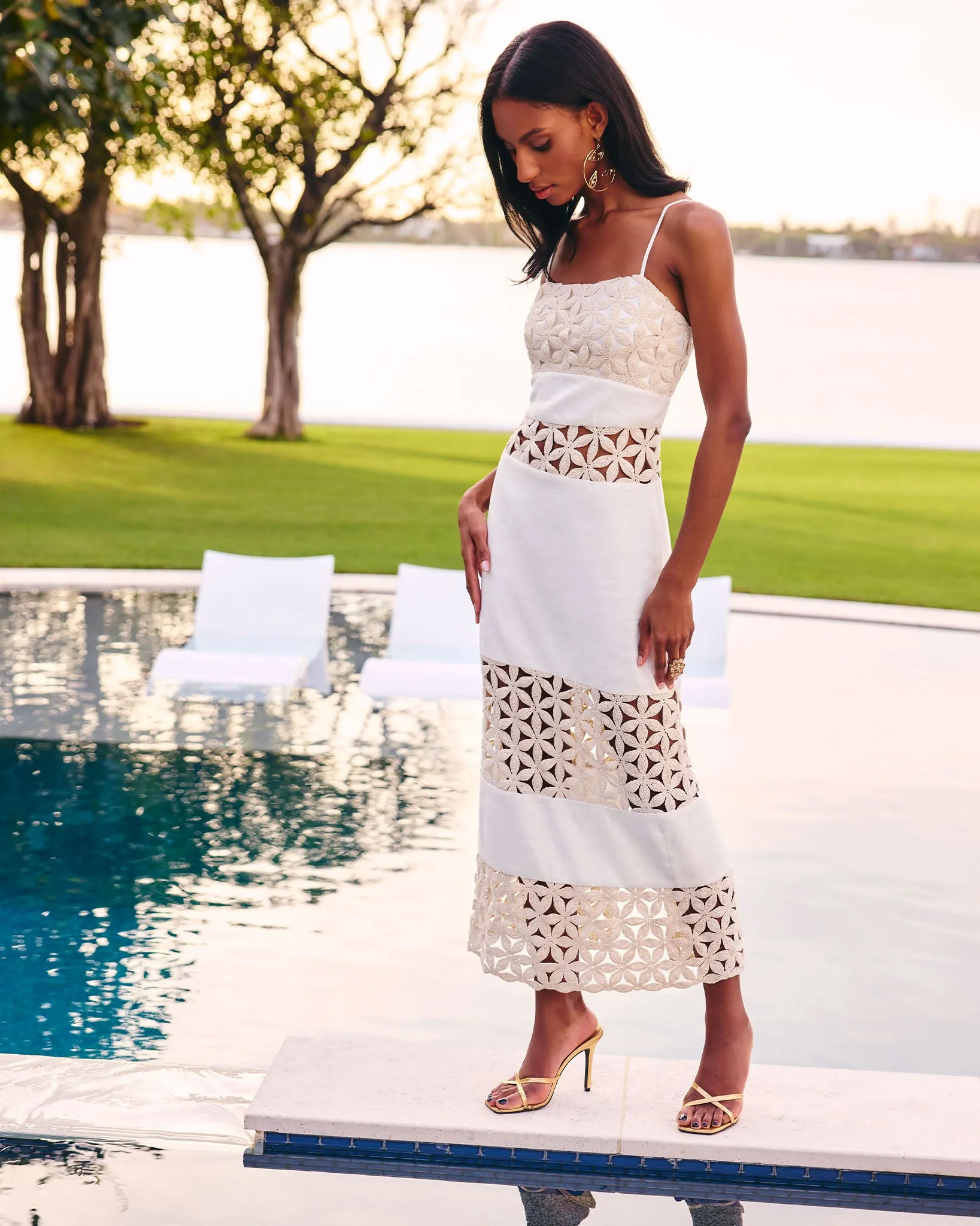 Abby Embellished Linen Cutout Midi Dress