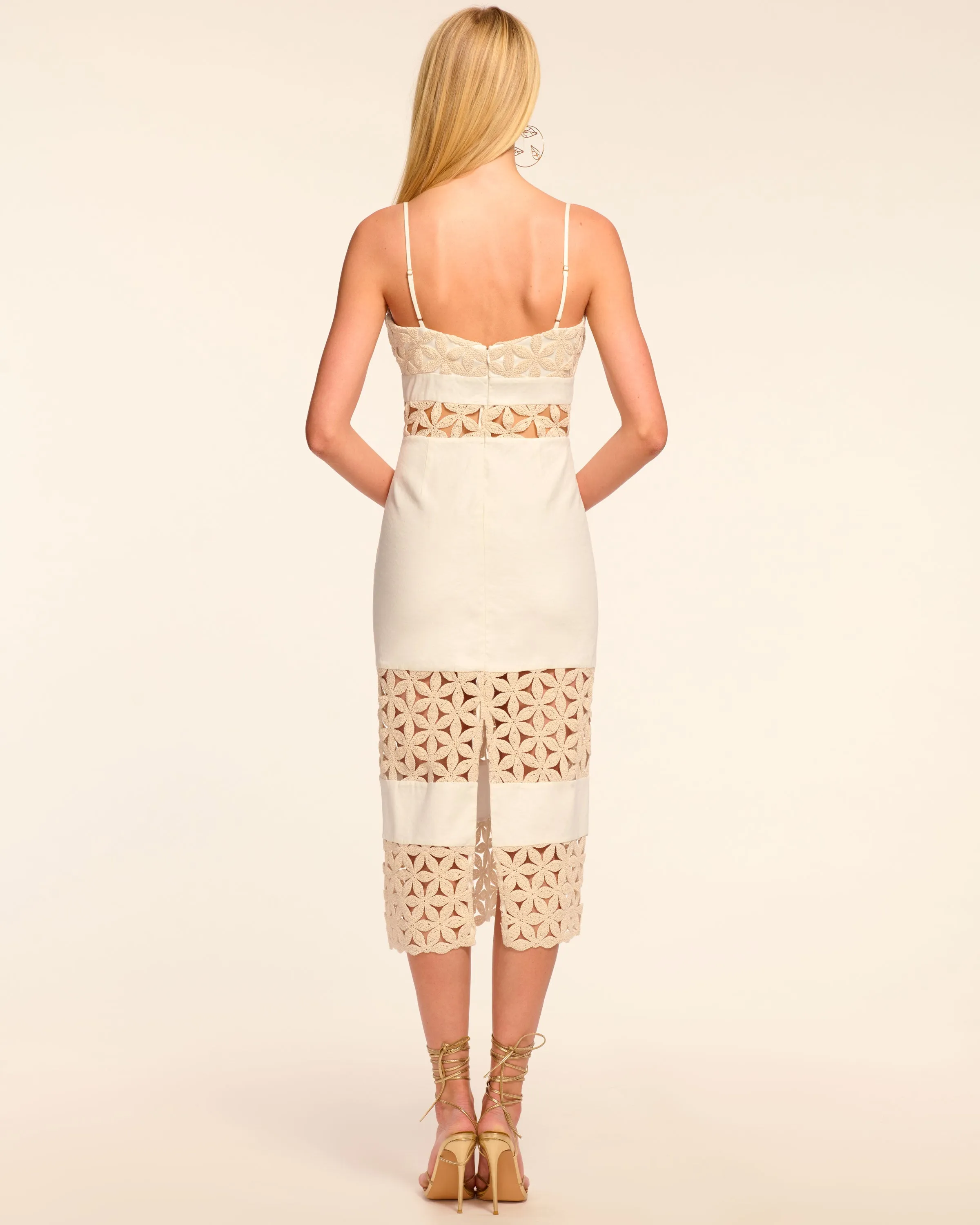 Abby Embellished Linen Cutout Midi Dress