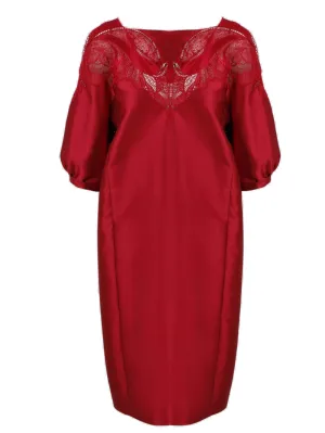 Alberta Ferretti Lace Detailed Satin Midi Dress
