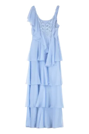 Alberta Ferretti Ruffled Georgette Sleeveless Long Dress