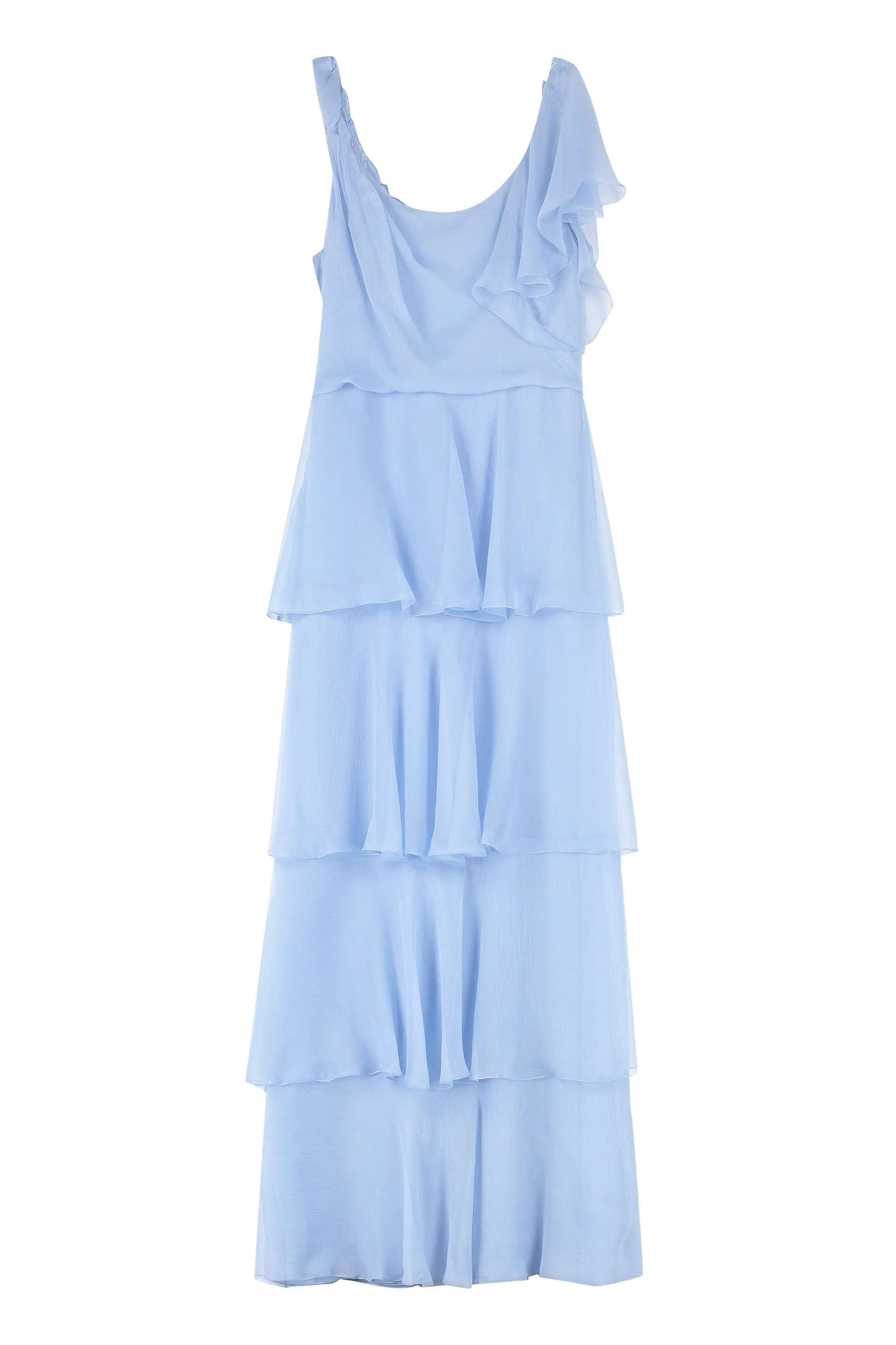 Alberta Ferretti Ruffled Georgette Sleeveless Long Dress