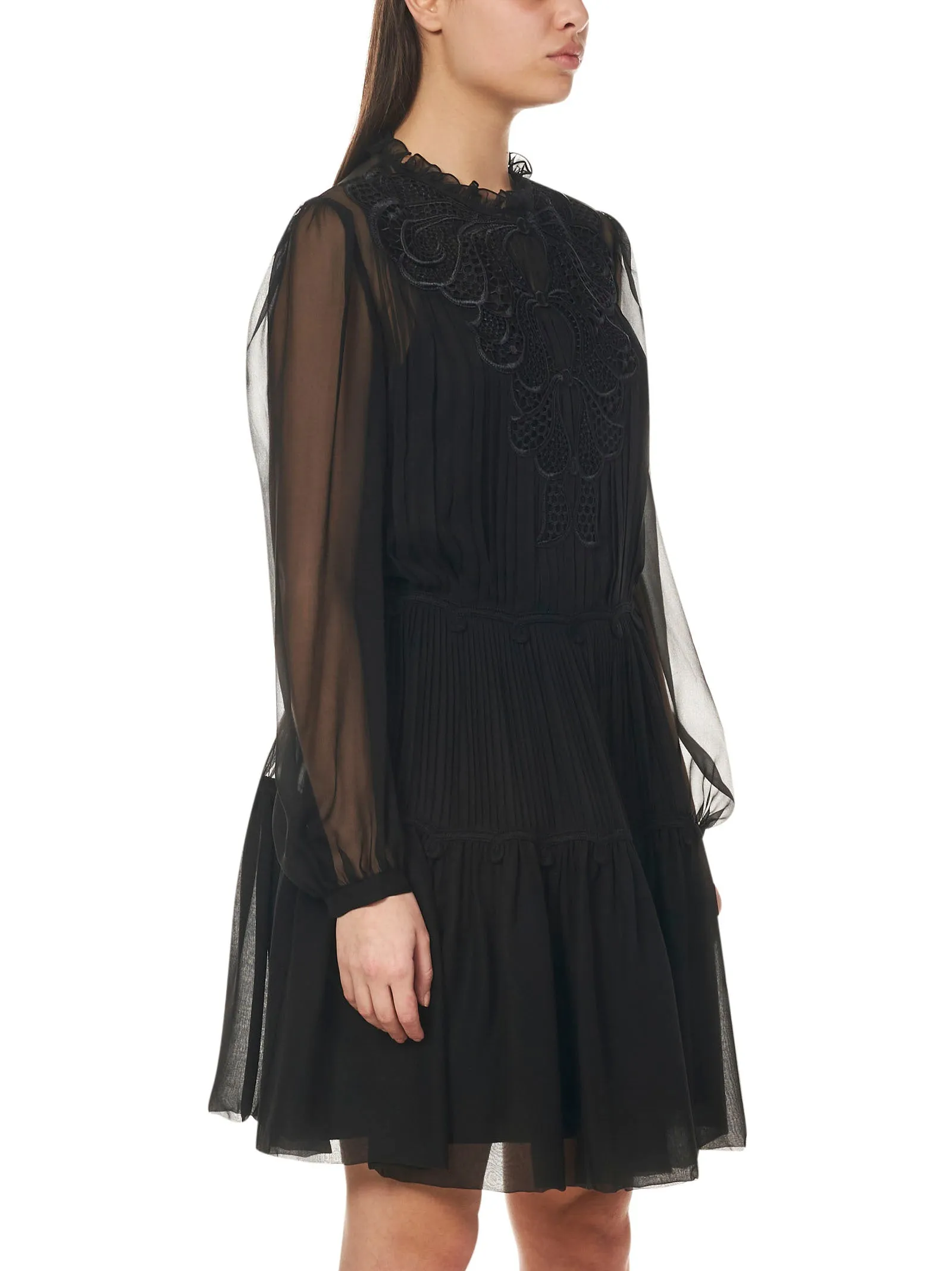 Alberta Ferretti Sheer Sleeves Pleated Dress