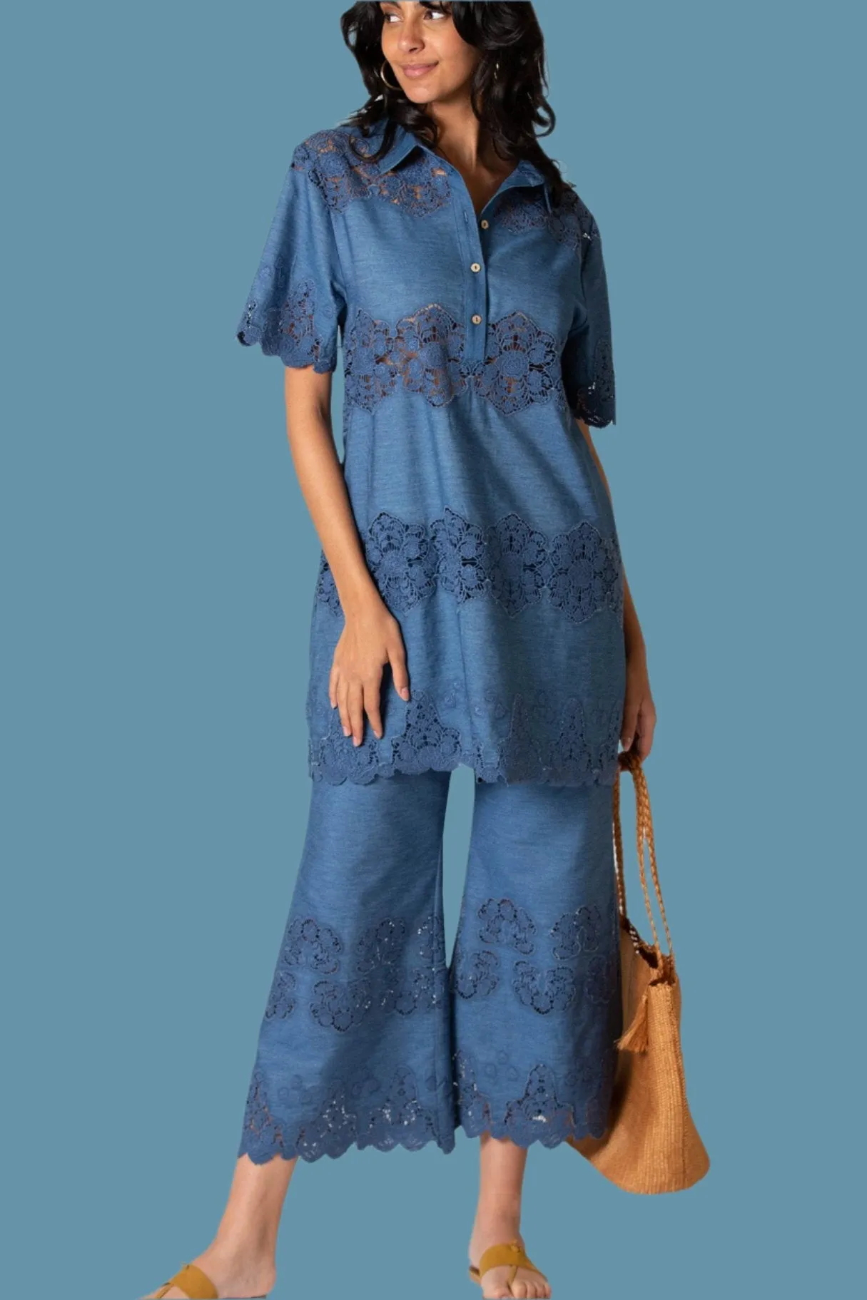 Alegra Embroidered Flare Pants in Indigo Denim