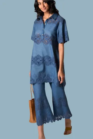 Alegra Embroidered Flare Pants in Indigo Denim