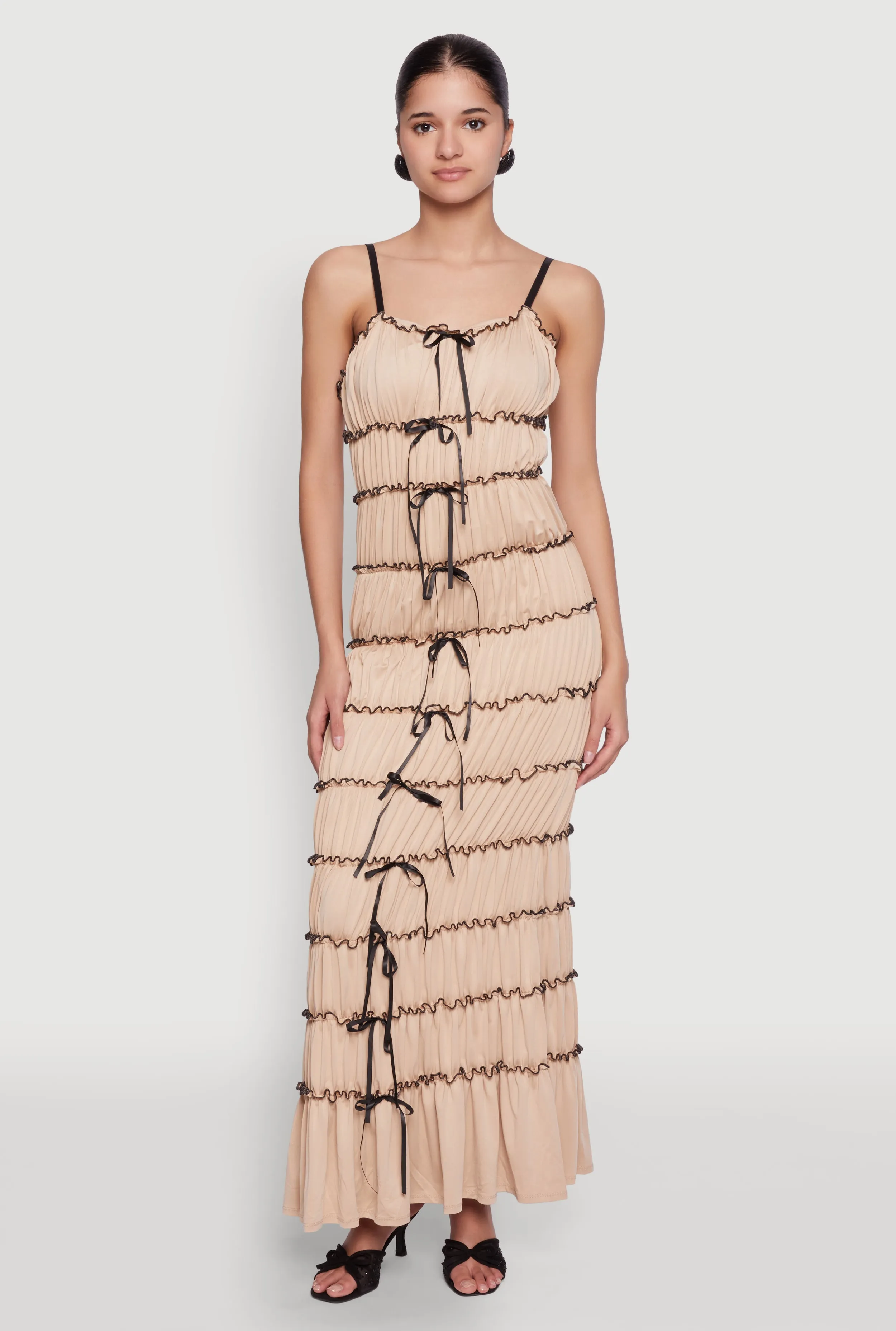 Almost Famous Bow Contrast Tiered Maxi Dress