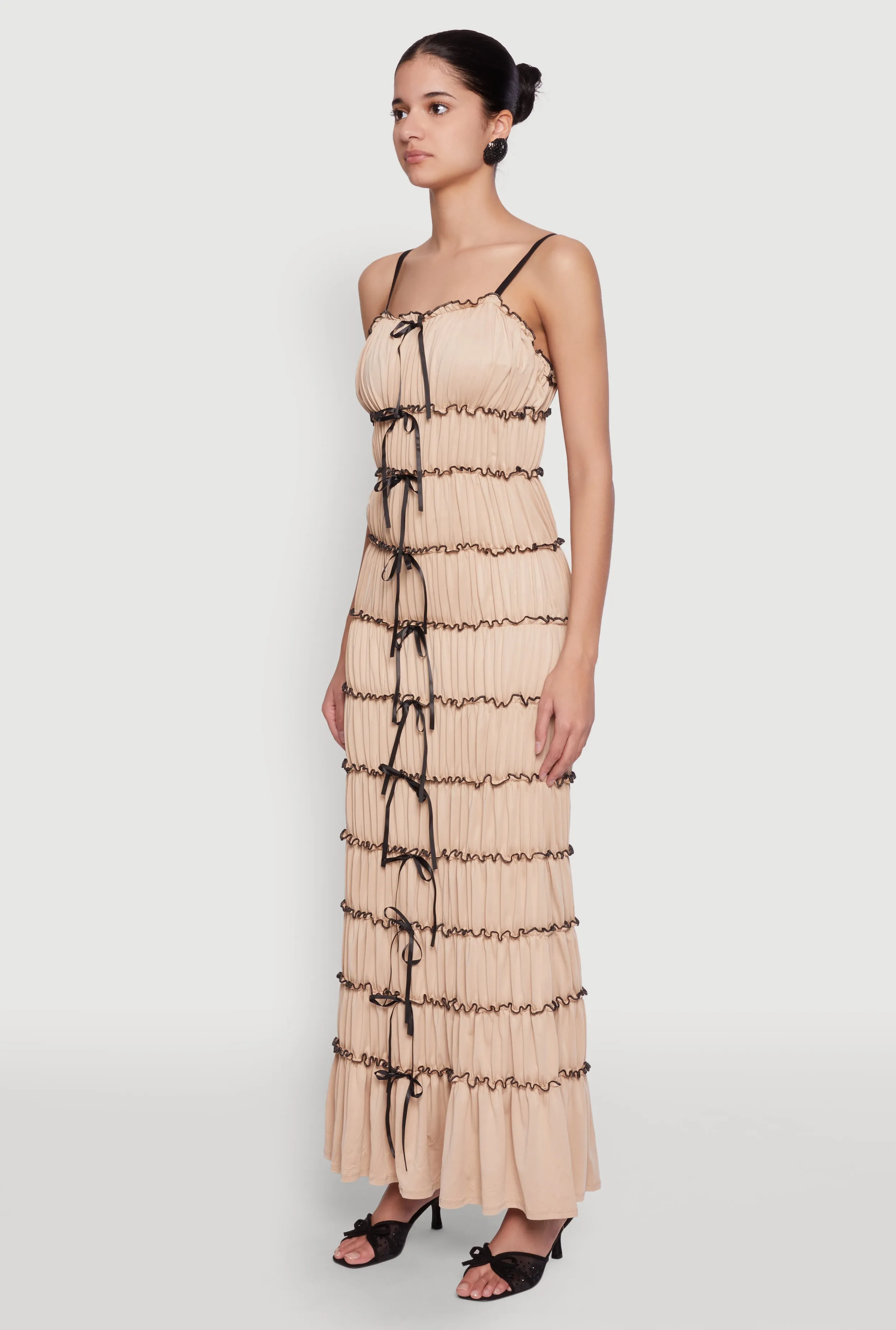 Almost Famous Bow Contrast Tiered Maxi Dress