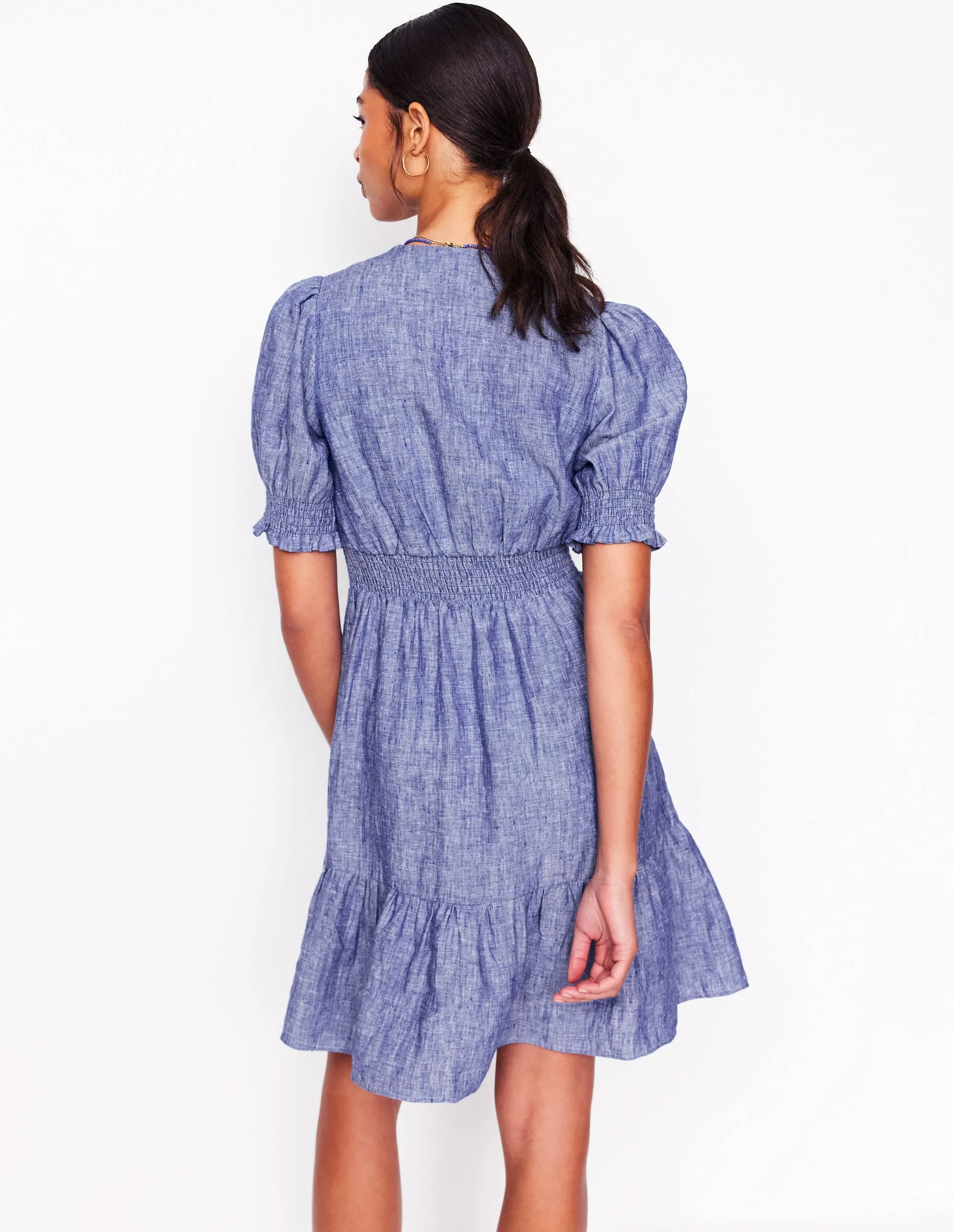 Anna Linen Short Dress-Authentic Blue Chambray