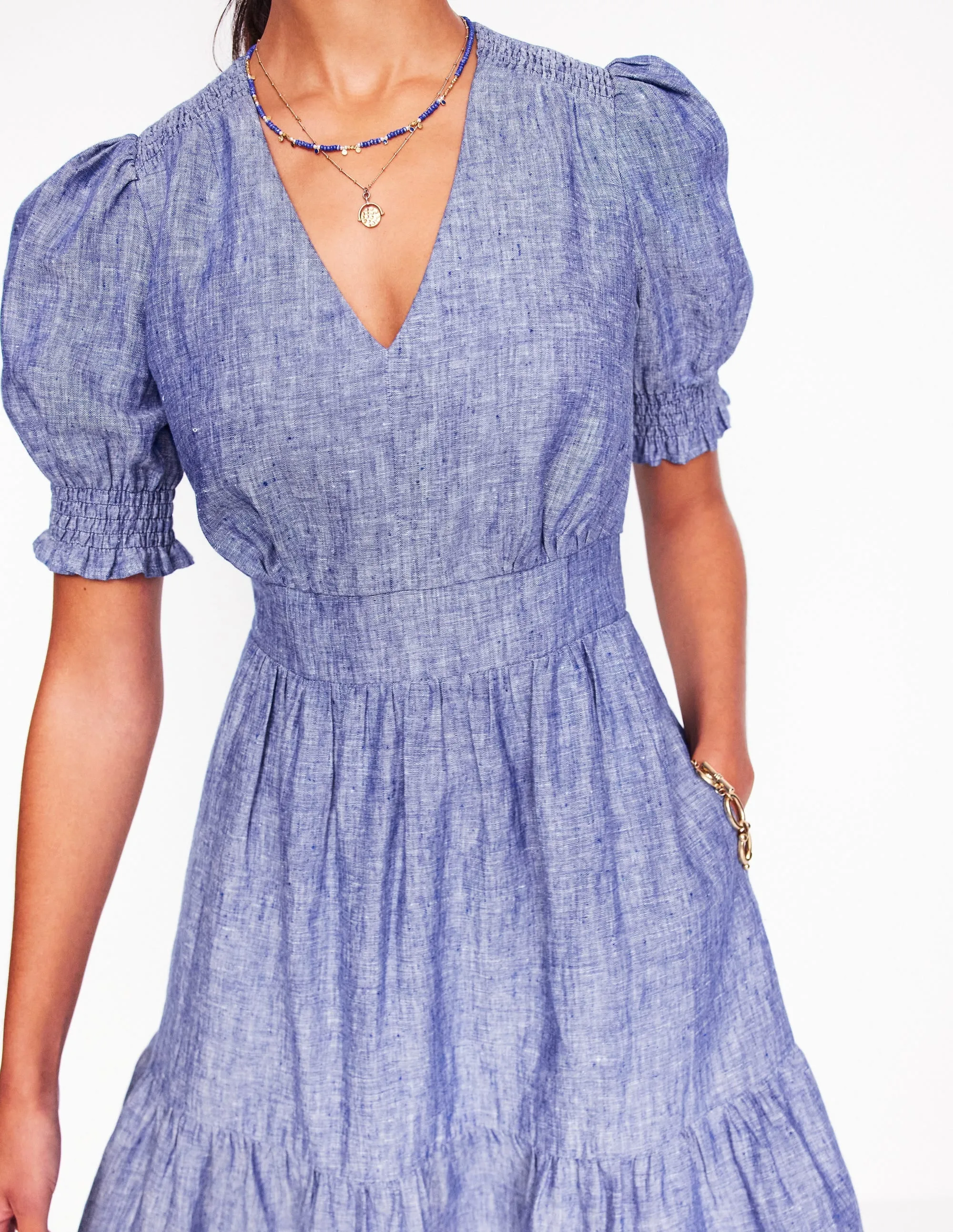 Anna Linen Short Dress-Authentic Blue Chambray