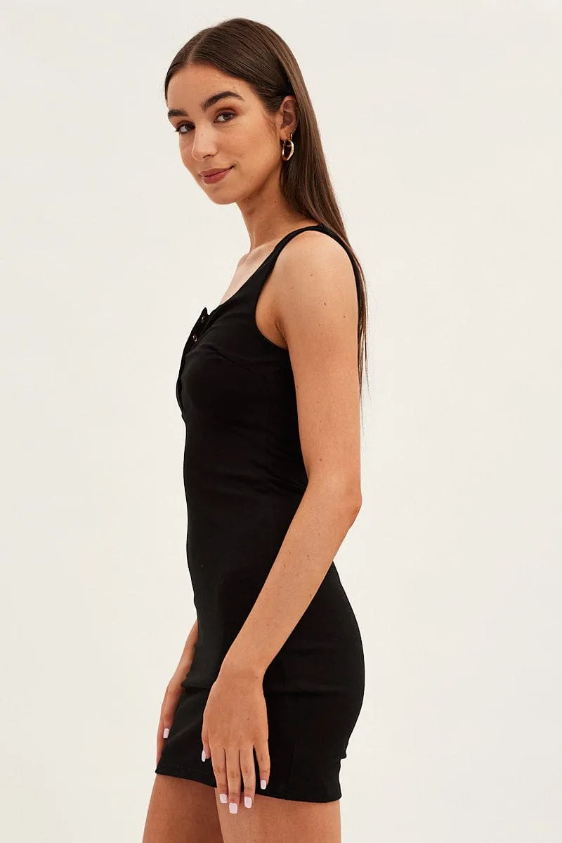 Black Bodycon Dress Sleeveless Button Front