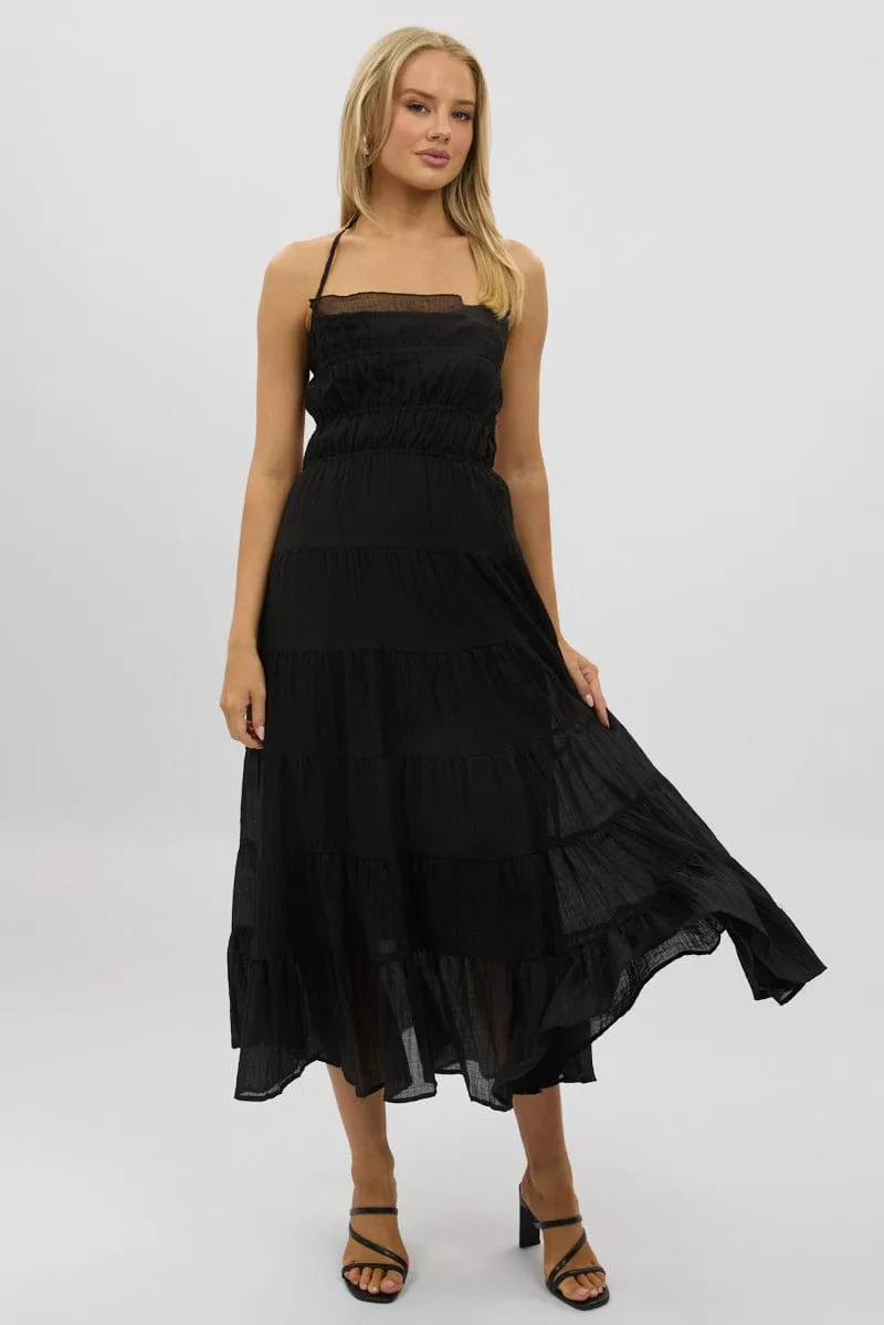 Black Maxi Dress Tiered Backless