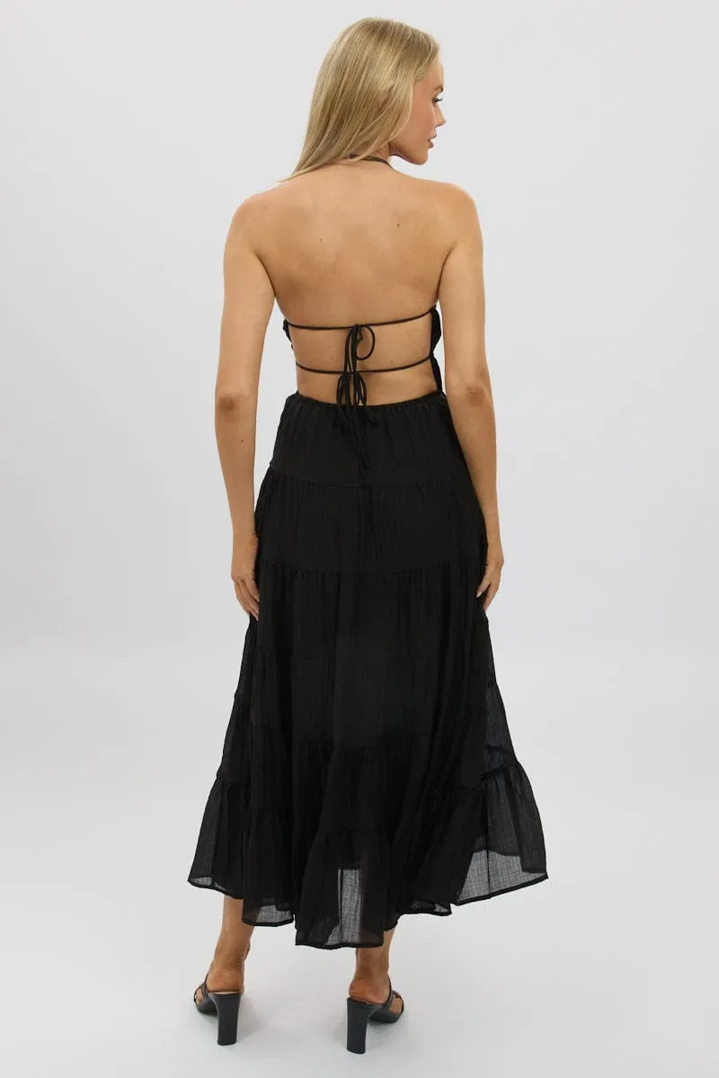 Black Maxi Dress Tiered Backless