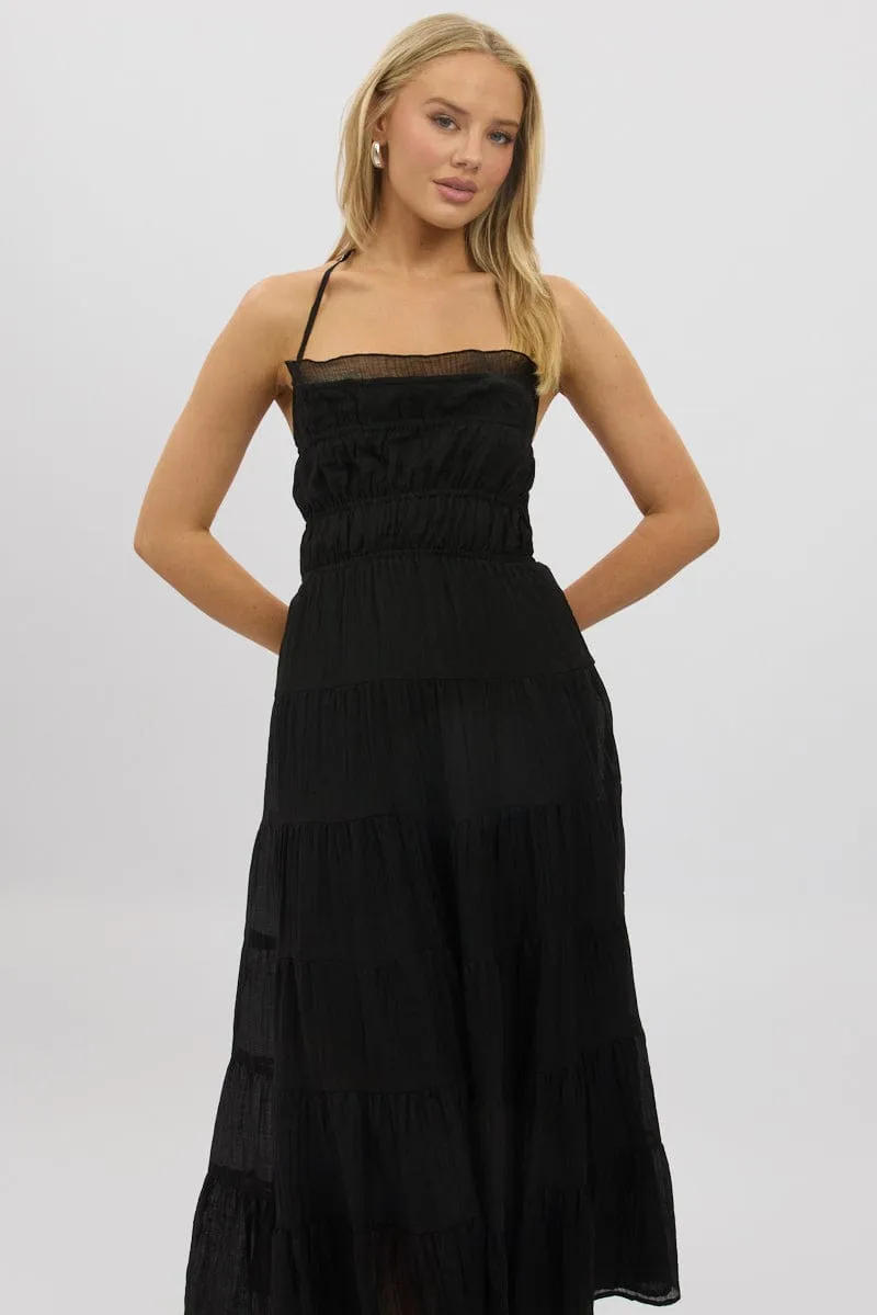 Black Maxi Dress Tiered Backless
