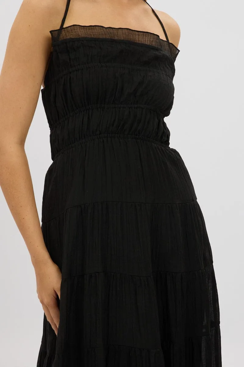 Black Maxi Dress Tiered Backless