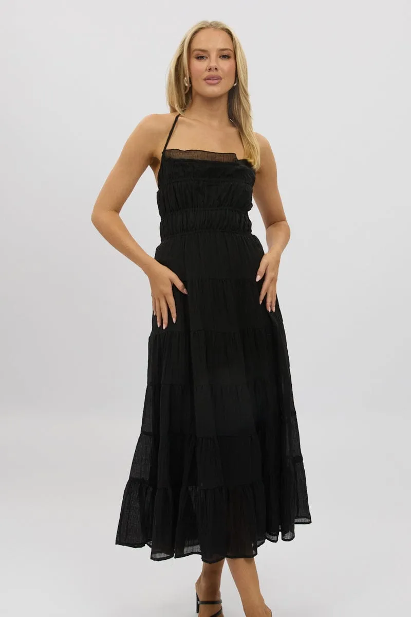 Black Maxi Dress Tiered Backless