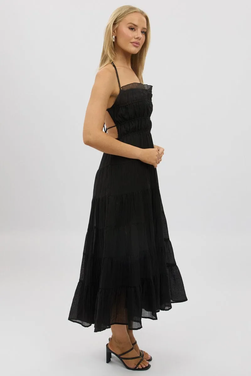 Black Maxi Dress Tiered Backless