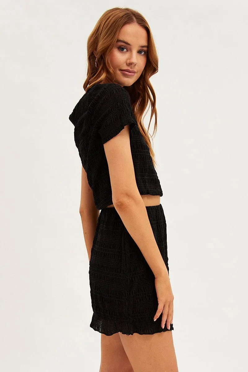 Black Mini Skirt Bodycon Mesh Textured Detail