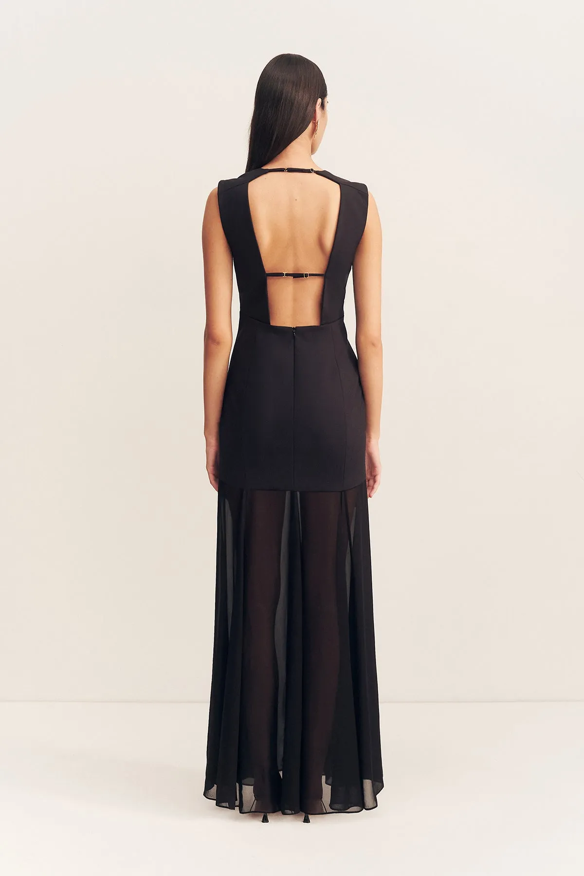 BLAINEY OPEN BACK DRAPED MAXI DRESS - BLACK