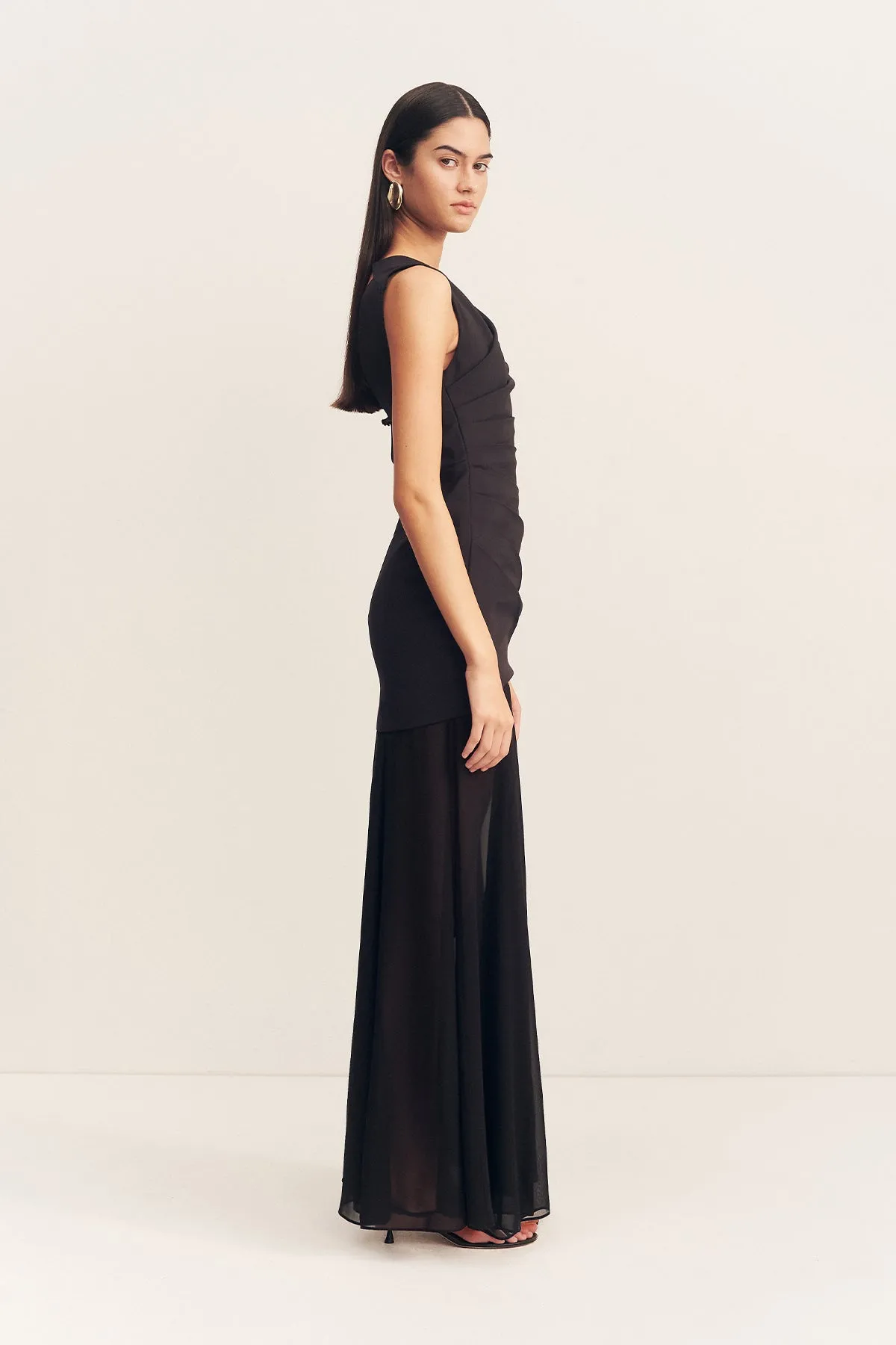 BLAINEY OPEN BACK DRAPED MAXI DRESS - BLACK