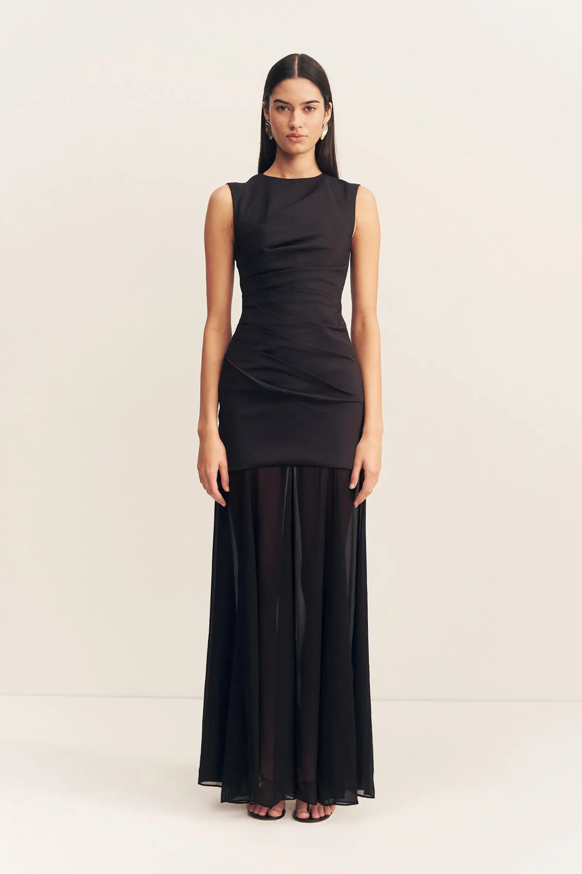 BLAINEY OPEN BACK DRAPED MAXI DRESS - BLACK