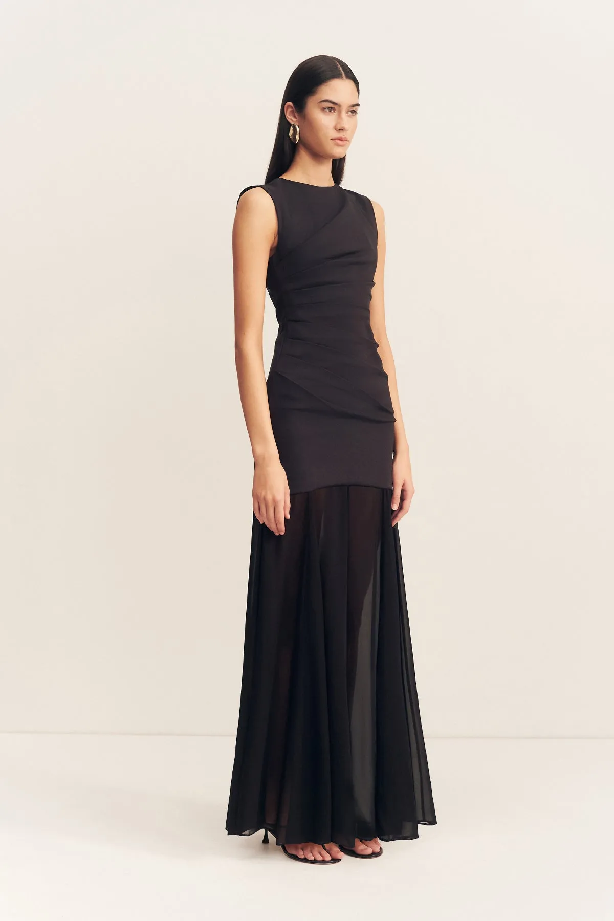 BLAINEY OPEN BACK DRAPED MAXI DRESS - BLACK