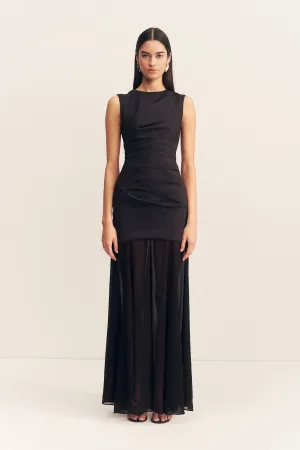 BLAINEY OPEN BACK DRAPED MAXI DRESS - BLACK