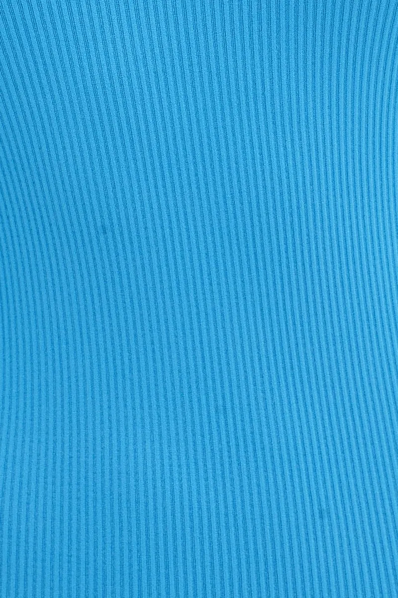 Blue Bodycon Dress Sleeveless V-Neck Seamless