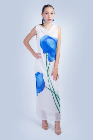 Blue Flowers Mesh Maxi Dress