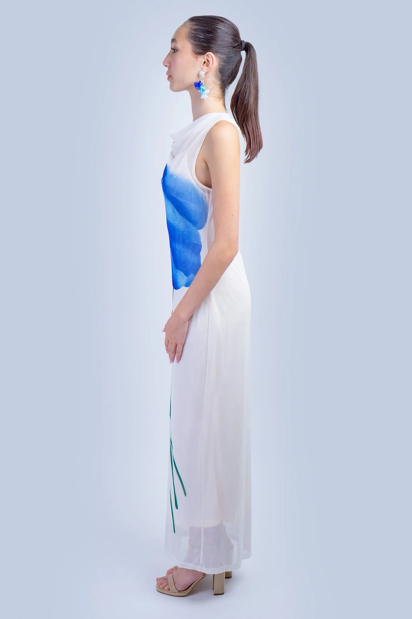 Blue Flowers Mesh Maxi Dress