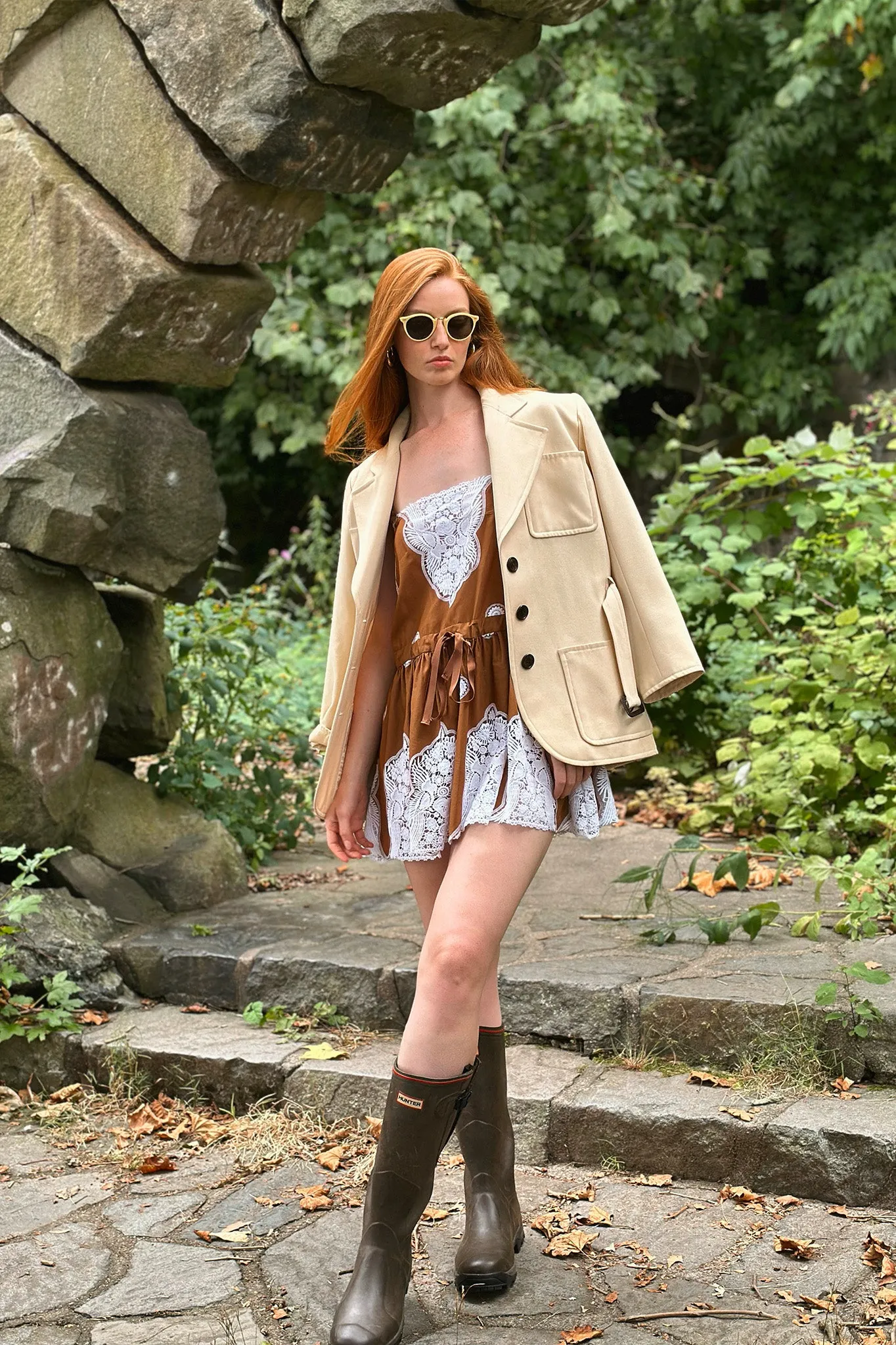 Brielle Falcon Embroidery Mini Dress - Blurred Gold