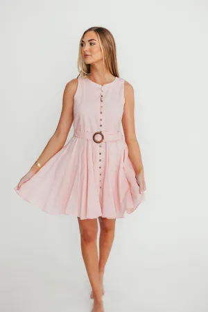 Cadence Belted Button Down Mini Dress in Pastel Pink