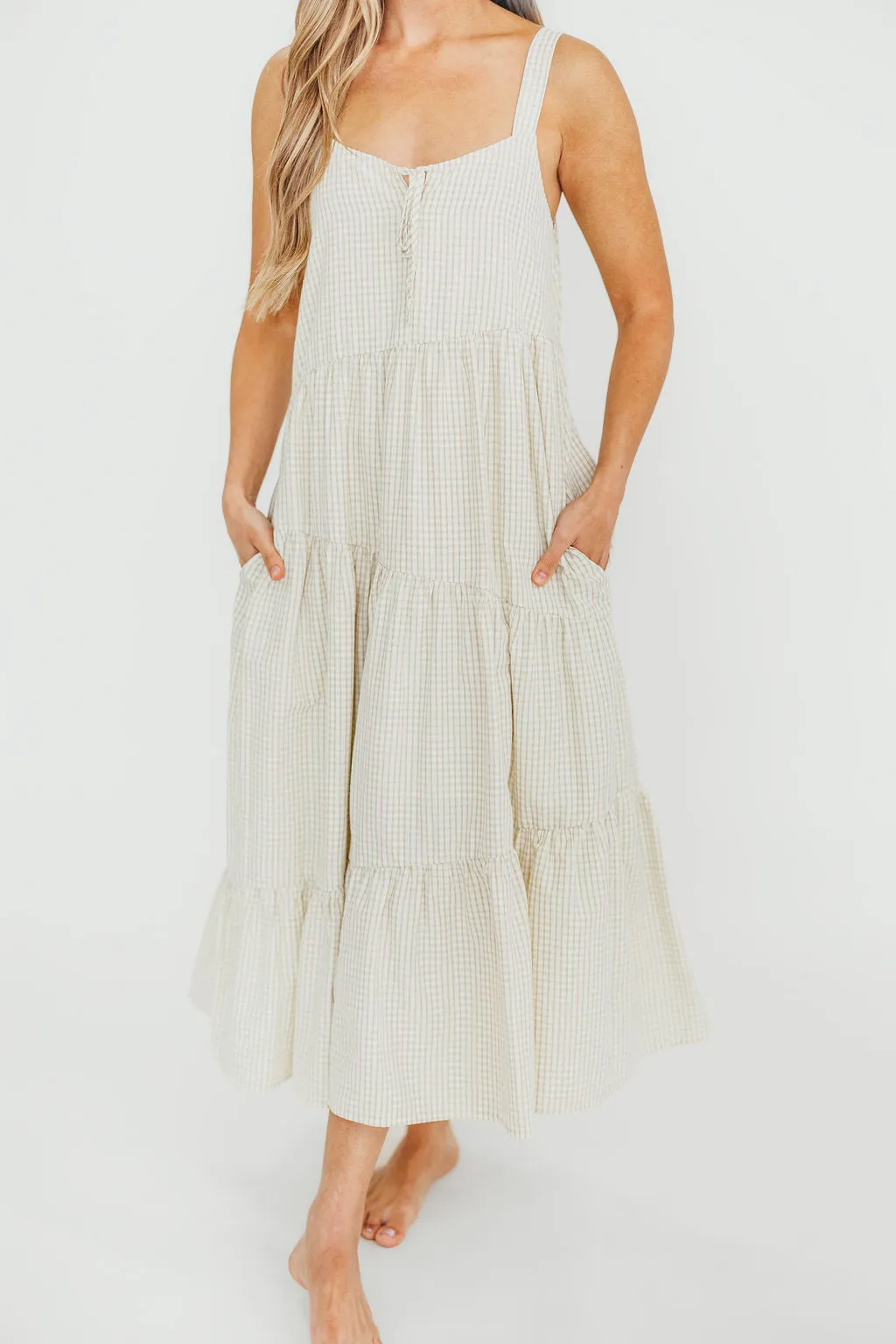Chesney Midi Dress in Taupe/Cream