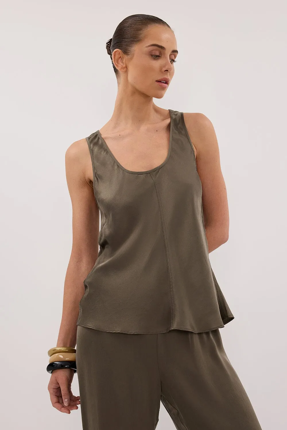 COLETTE OLIVE SILK CAMI TOP