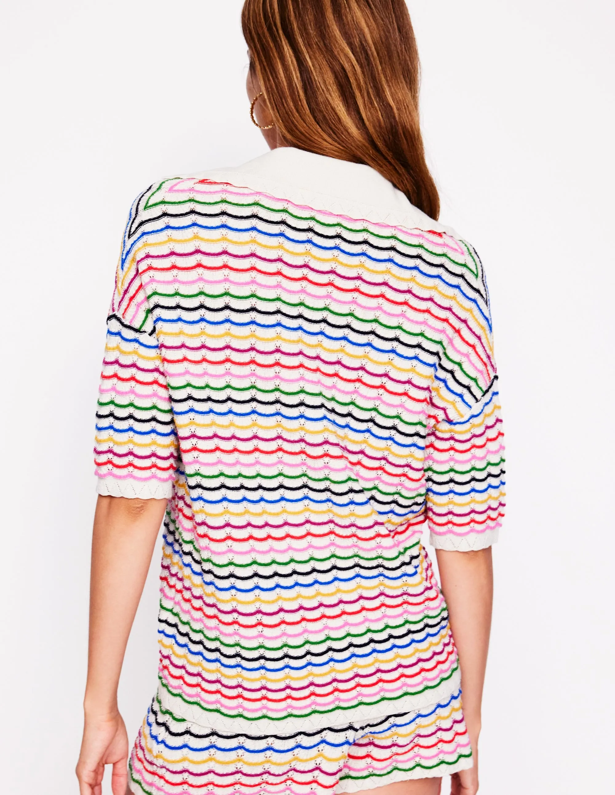 Collared Henley Jumper-Multi. Rainbow