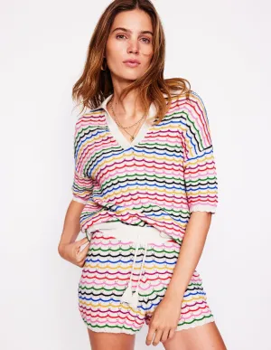 Collared Henley Jumper-Multi. Rainbow
