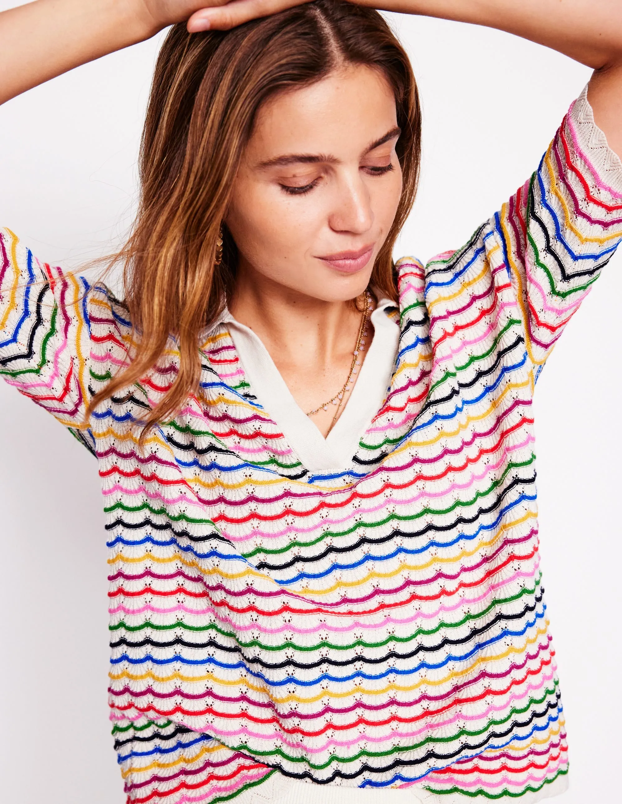 Collared Henley Jumper-Multi. Rainbow