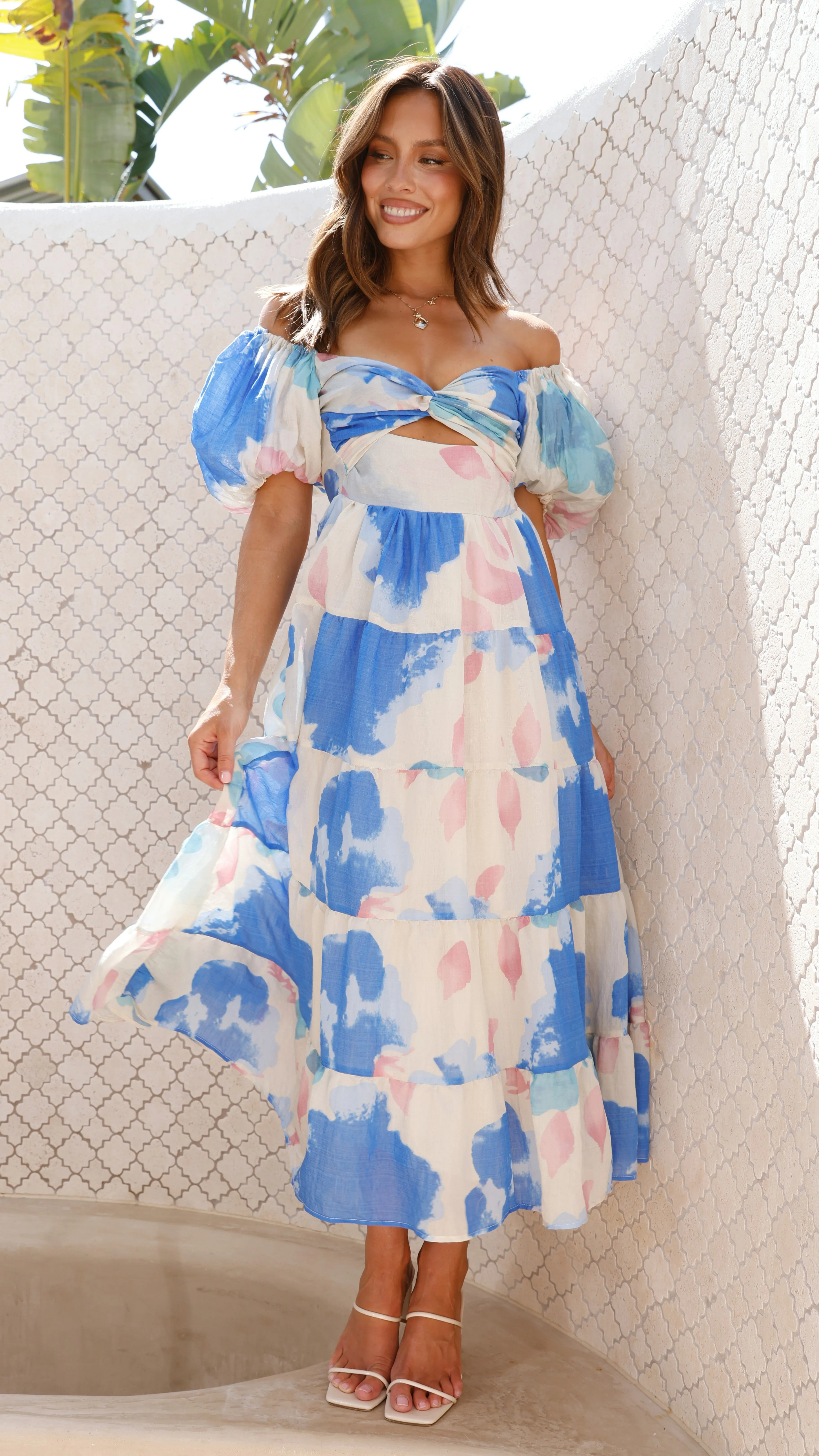 Coral Maxi Dress - Blue Floral