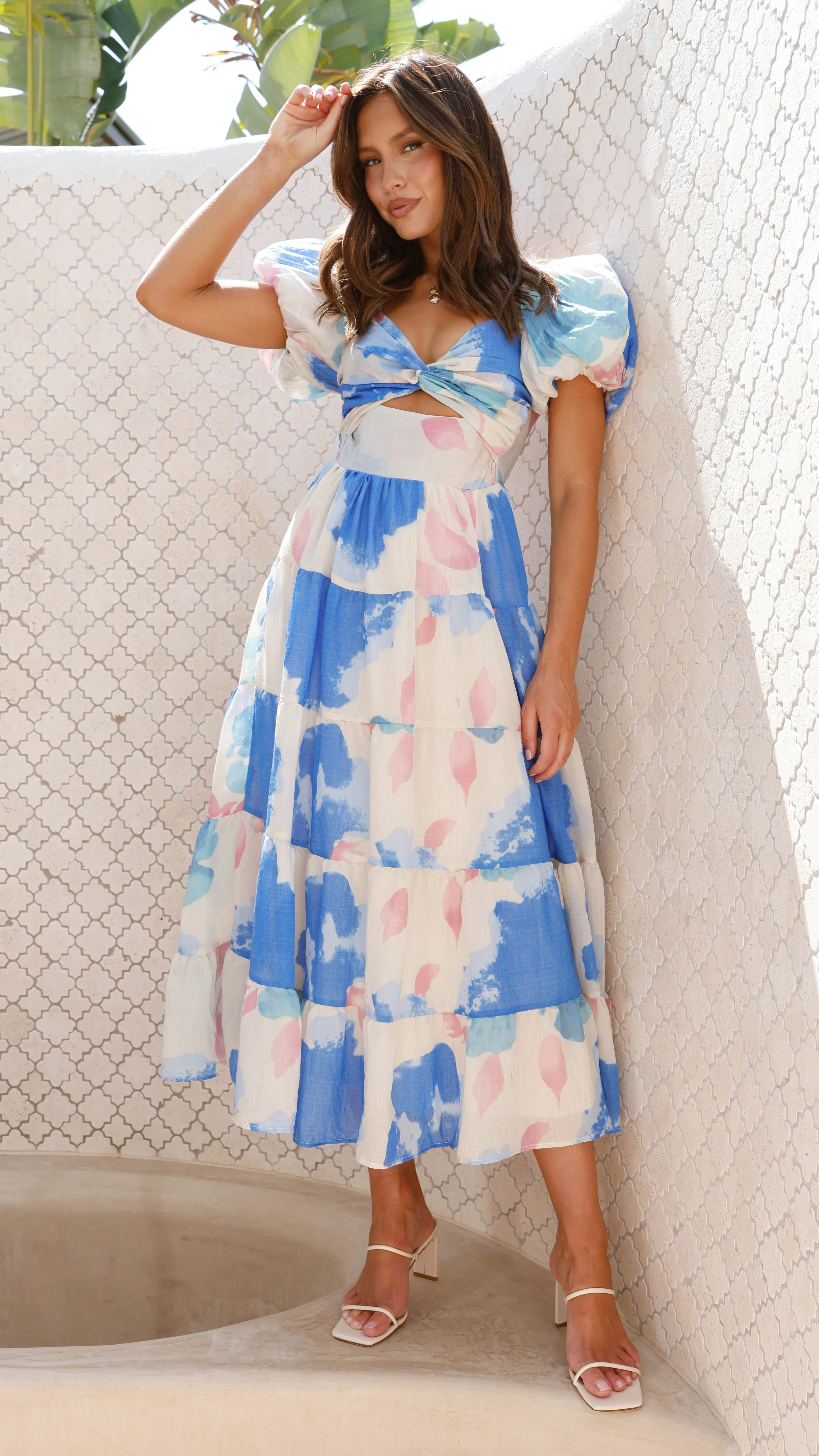 Coral Maxi Dress - Blue Floral