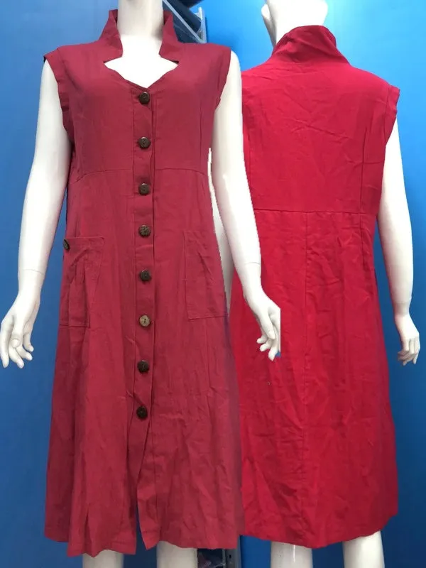 Cotton V-neck Buttons Down Bandage Solid Shirt Women Maxi Dress
