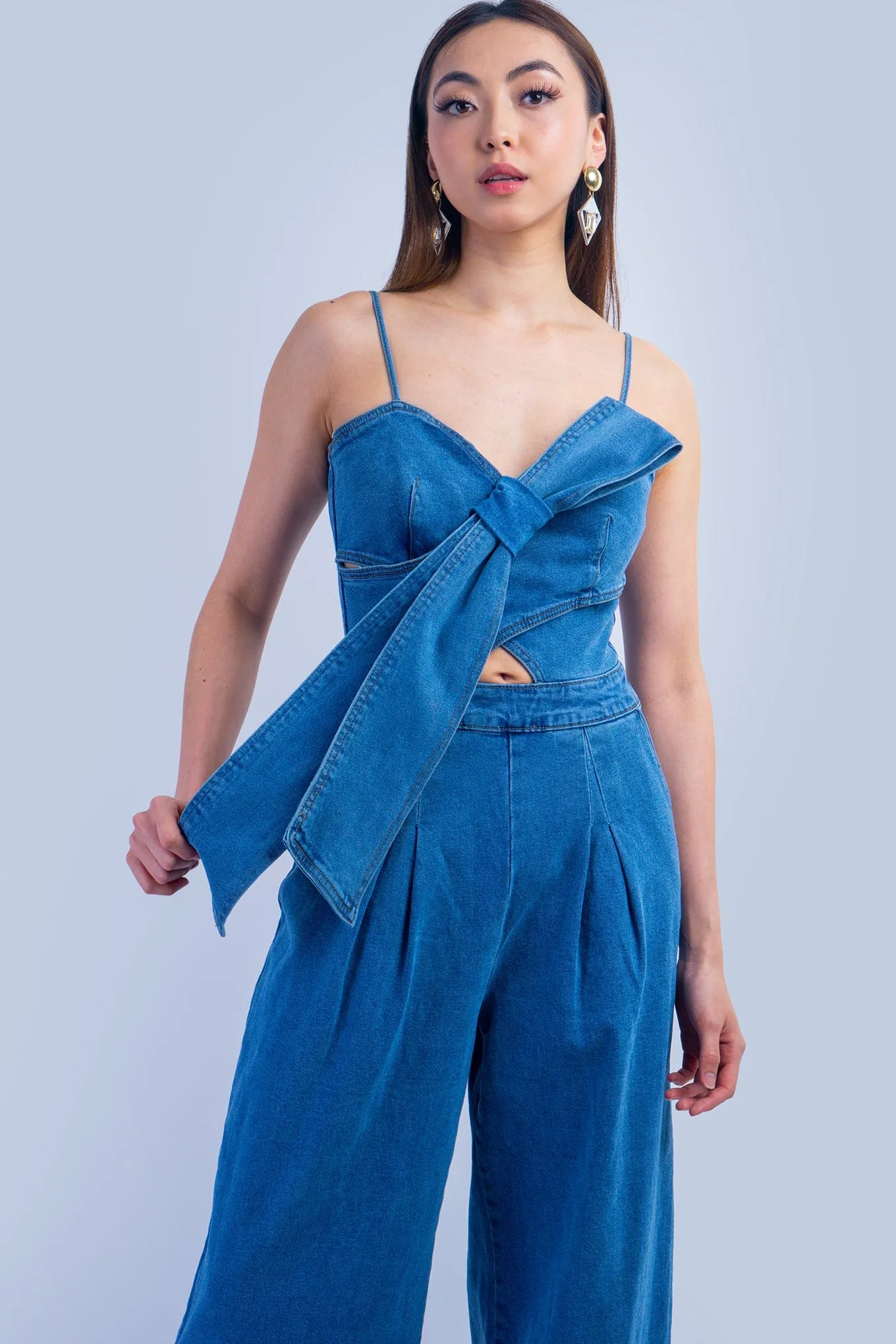 Denim Bow Jumpsuit