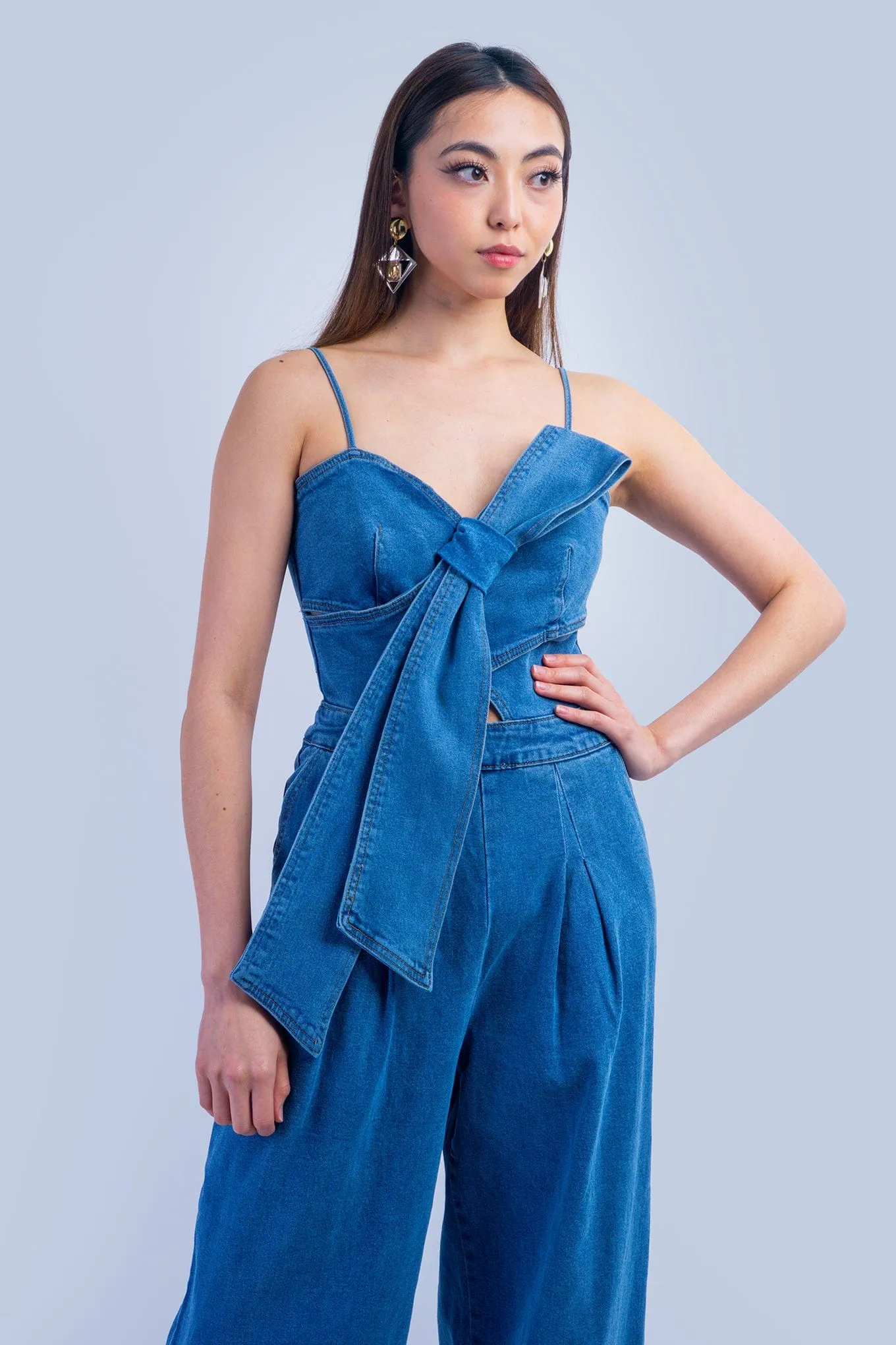 Denim Bow Jumpsuit