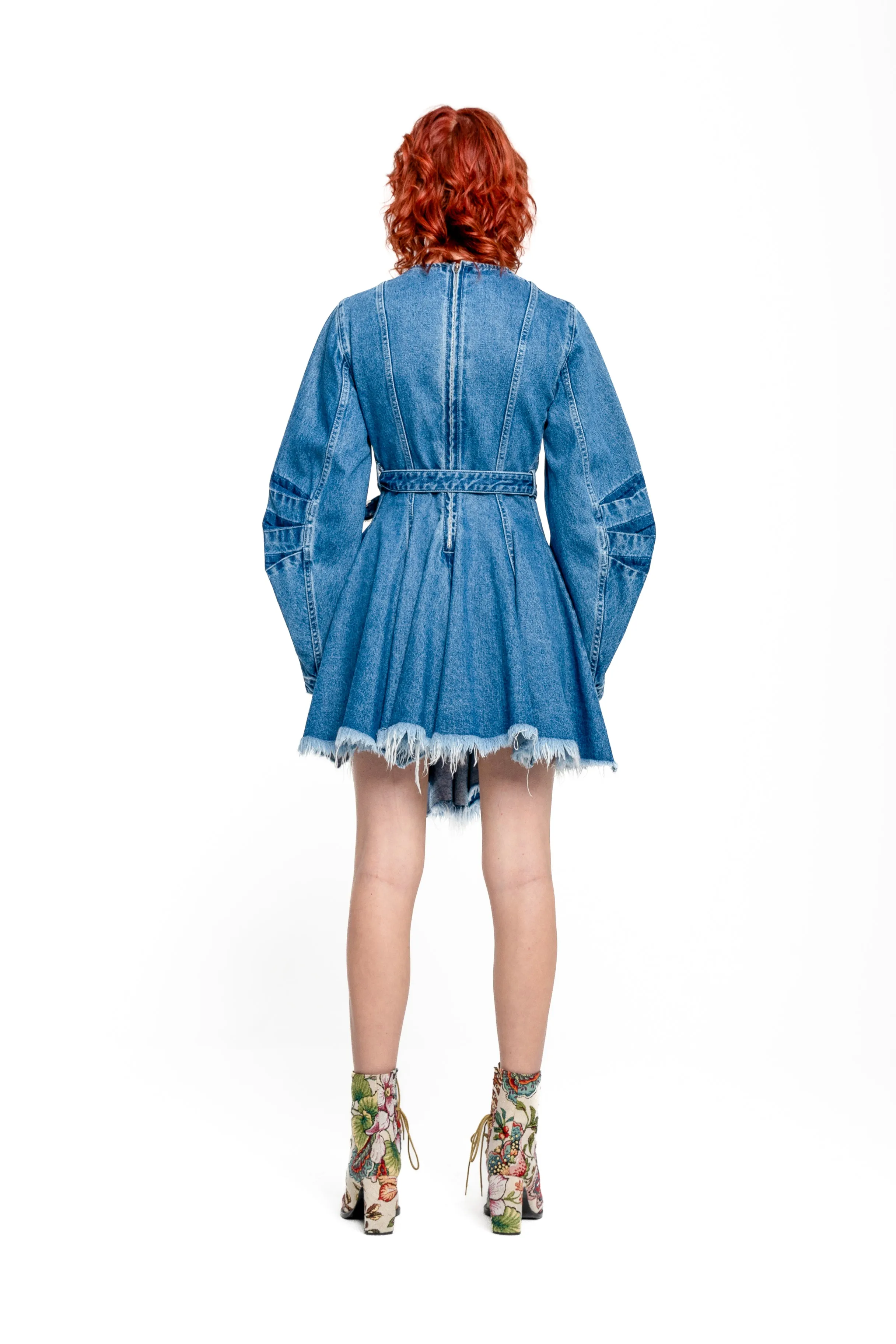 DENIM SHORT DRESS WITH ROUND SLEEVES